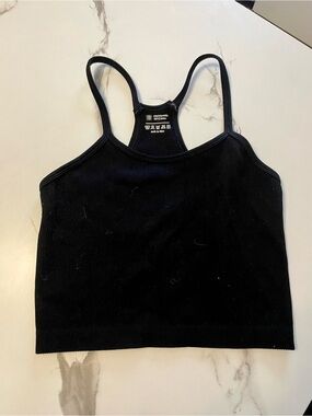 Black Ribbed Racerback Crop Athletic Tank Top - 90% Cotton